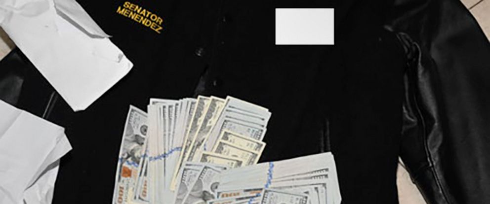 PHOTO: A photo of a jacket and cash from the indictment of Sen. Bob Menendez, found during a 2022 search by federal agents. Investigators found over $480,000 in cash in his New Jersey home.