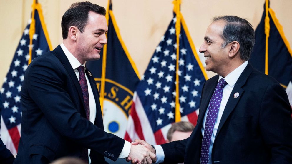 PHOTO: Chairman Rep. Mike Gallagher and ranking member Rep. Raja Krishnamoorthi during the Select Committee on the Strategic Competition Between the United States and the Chinese Communist Party, Feb. 28, 2023.