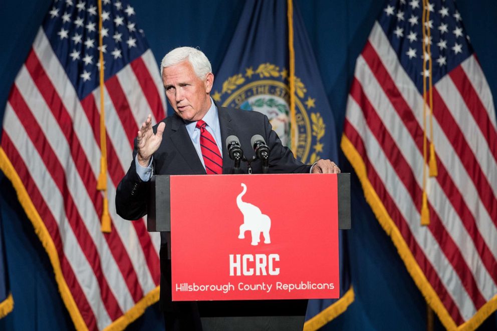 Former Vice President Mike Pence addresses the GOP Lincoln-Reagan Dinner on June 3, 2021 in Manchester, New Hampshire. 