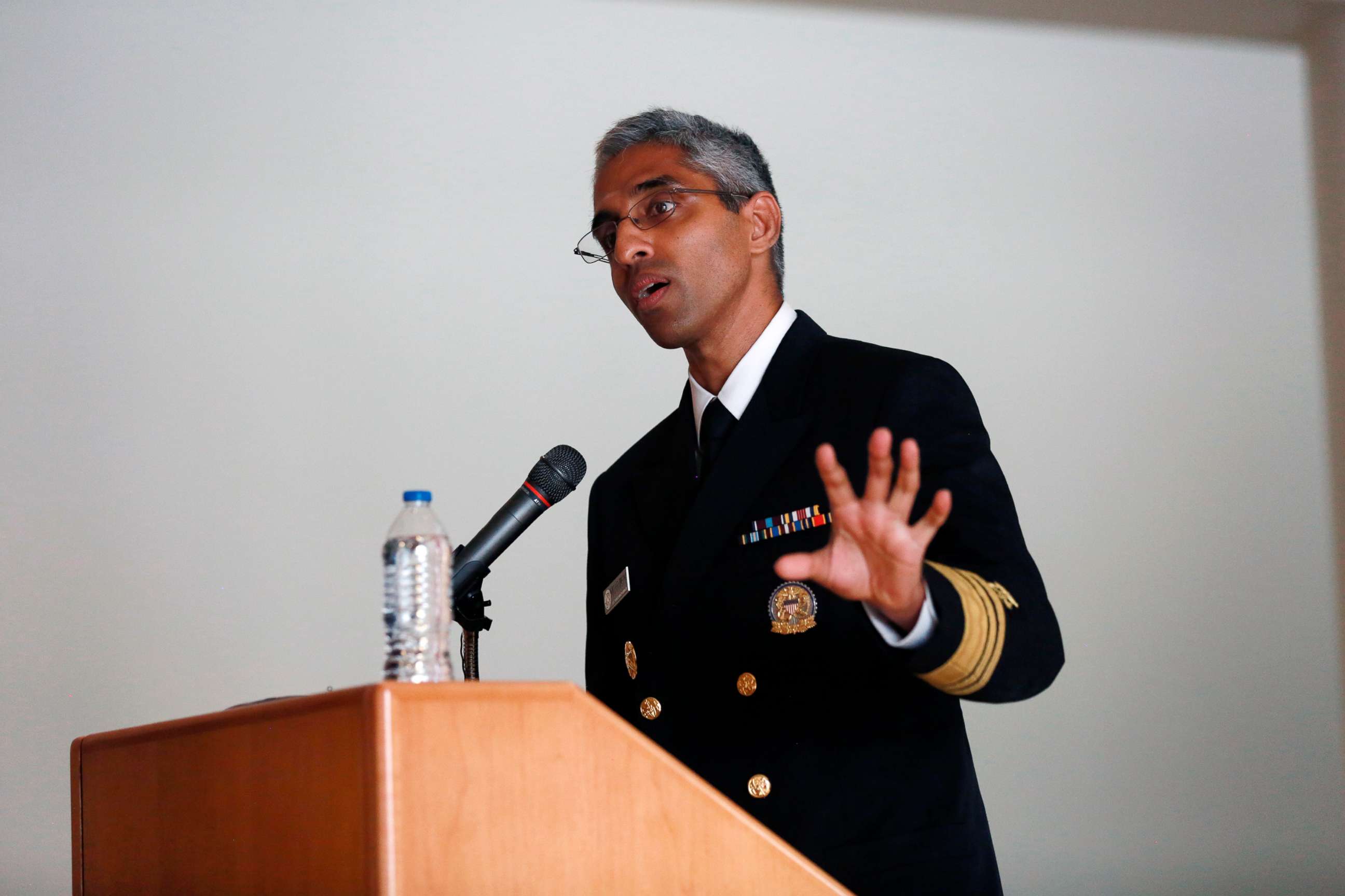 PHOTO: Surgeon General Vivek Murthy speaks at a ceremony honoring care workers, July 13, 2021, in Santa Fe, N.M. 