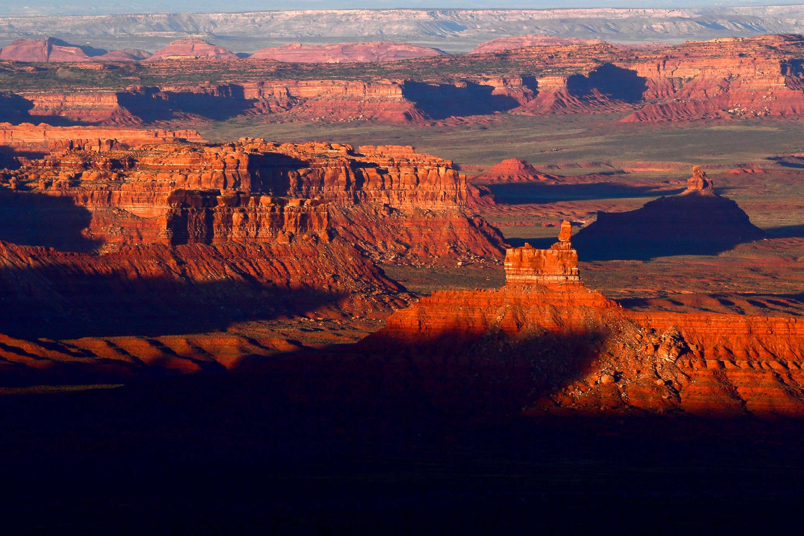 PHOTO: The sun sets over Valley of the Gods in Bears Ears National Monument seen from the Moki Dugway June 11, 2017 north of Mexican Hat, Utah.