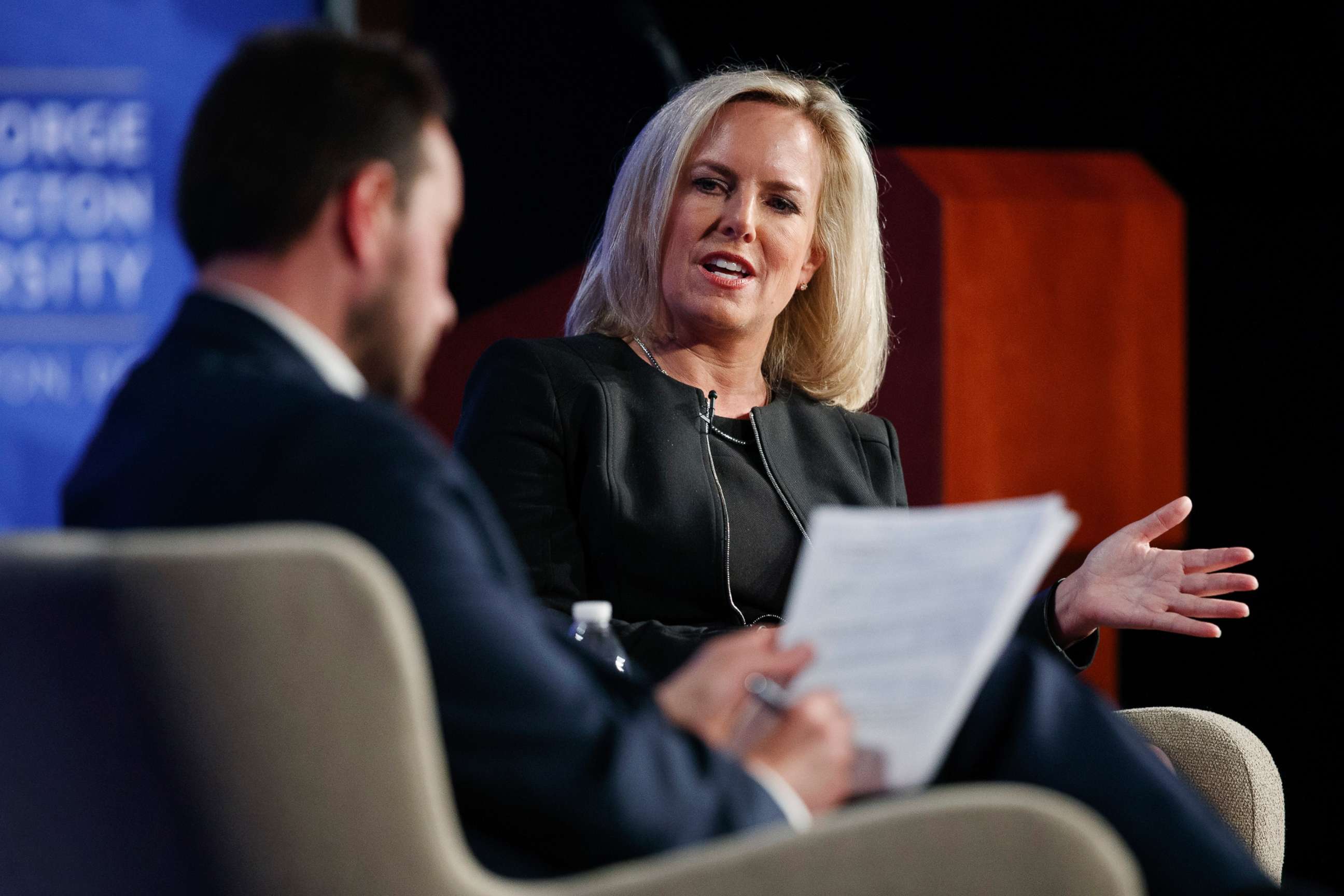 PHOTO: Homeland Security Secretary Kirstjen Nielsen speaks at George Washington University's Jack Morton Auditorium in Washington, D.C.. March 18, 2019.