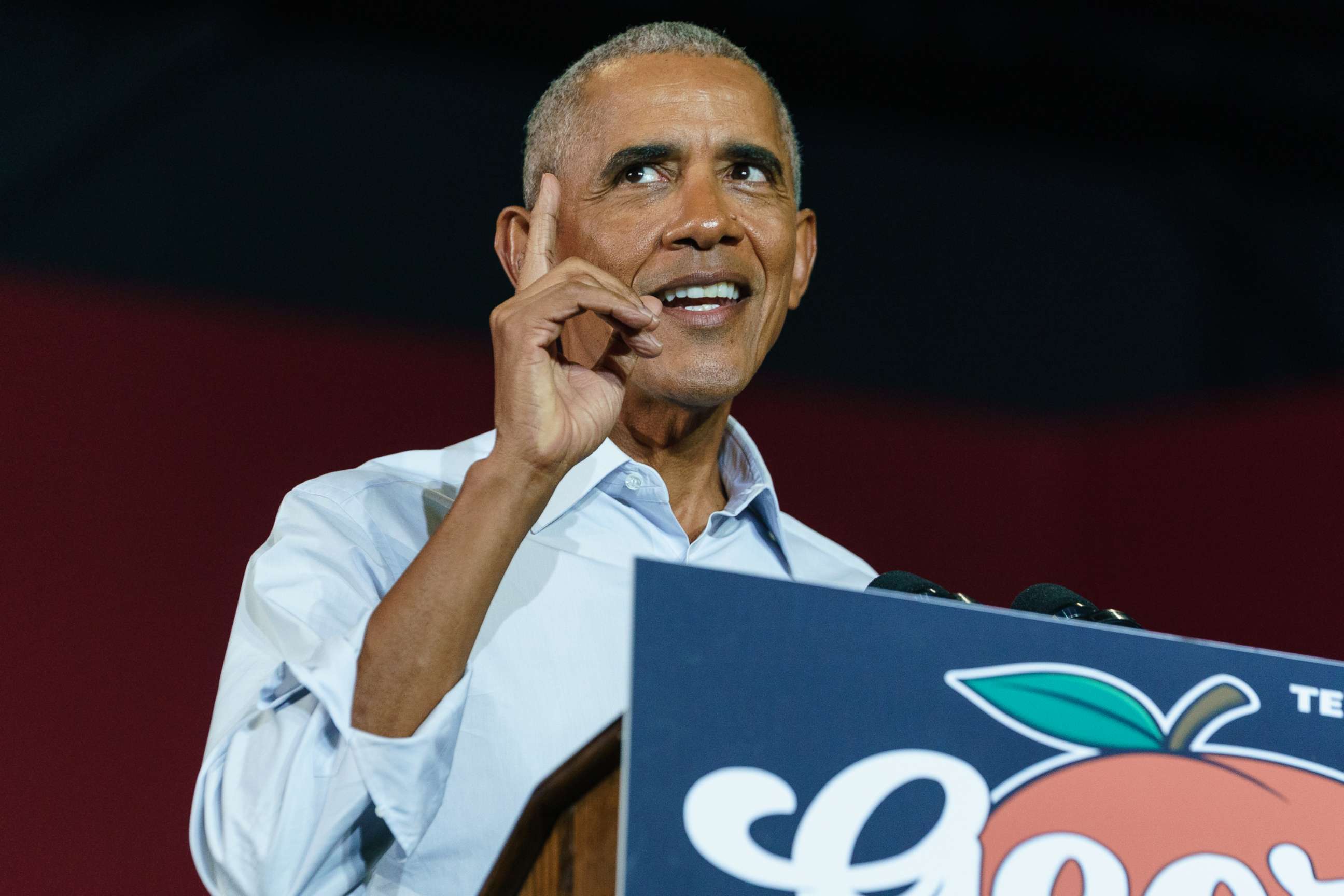 PHOTO: ATLANTA, GA - OCTOBER 28: Former President Barack Obama speaks at a campaign event for Georgia Democrats on October 28, 2022 in College Park, Georgia.  (Photo by Elijah Nouvelage/Getty Images)