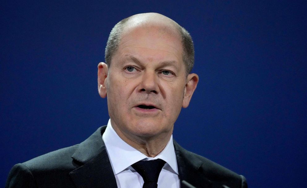 PHOTO: (FILES) In this file photo taken on January 21, 2022 German Chancellor Olaf Scholz speaks during a joint press conference after a closed meeting of the German government on the G7 presidency at the Chancellery in Berlin.