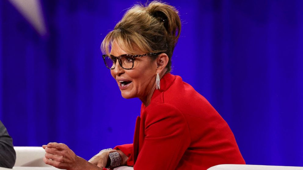 FILE PHOTO: Former Alaska Governor Sarah Palin speaks at the Conservative Political Action Conference (CPAC) in Dallas, Texas, U.S., August 4, 2022. 