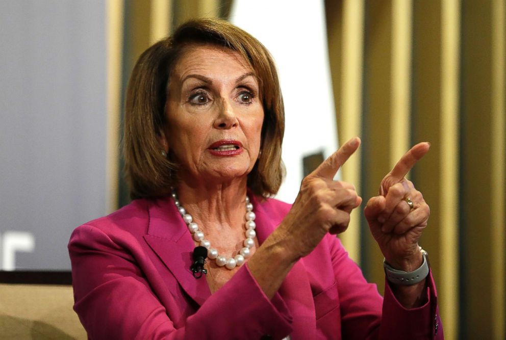 PHOTO: House Minority Leader Nancy Pelosi gestures while speaking at the Public Policy Institute of California, Aug. 22, 2018, in San Francisco.