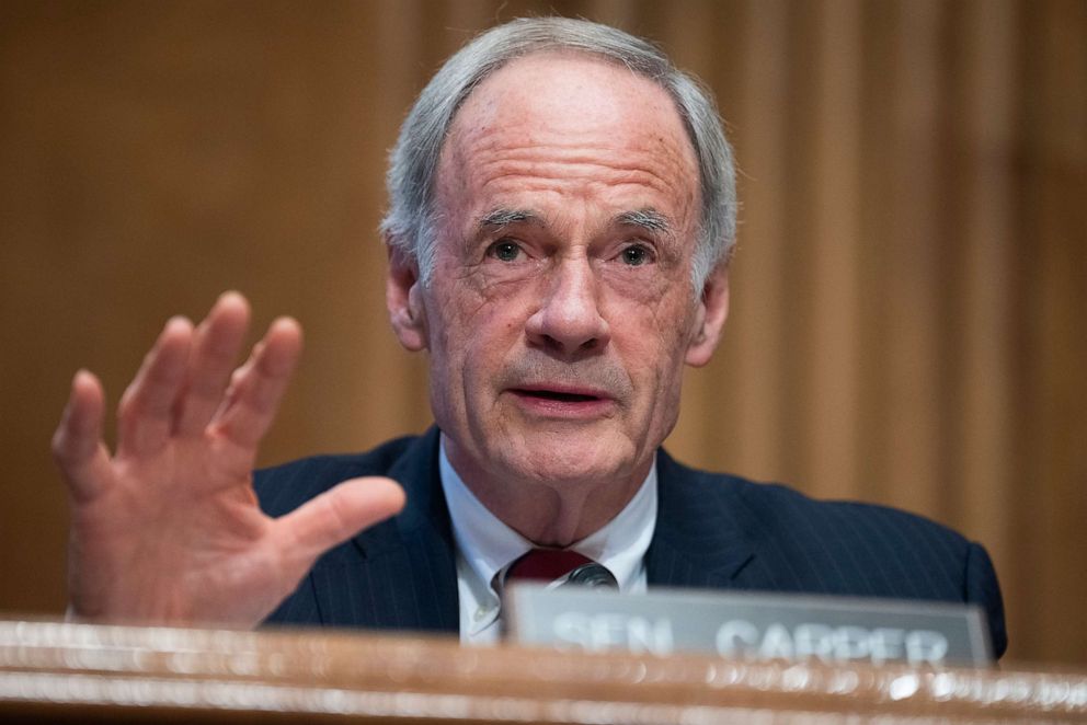 PHOTO: Sen. Tom Carper speaks during testimony by military personnel and family who were residents in Balfour Beatty Housing in Washington, D.C., April 26, 2022.