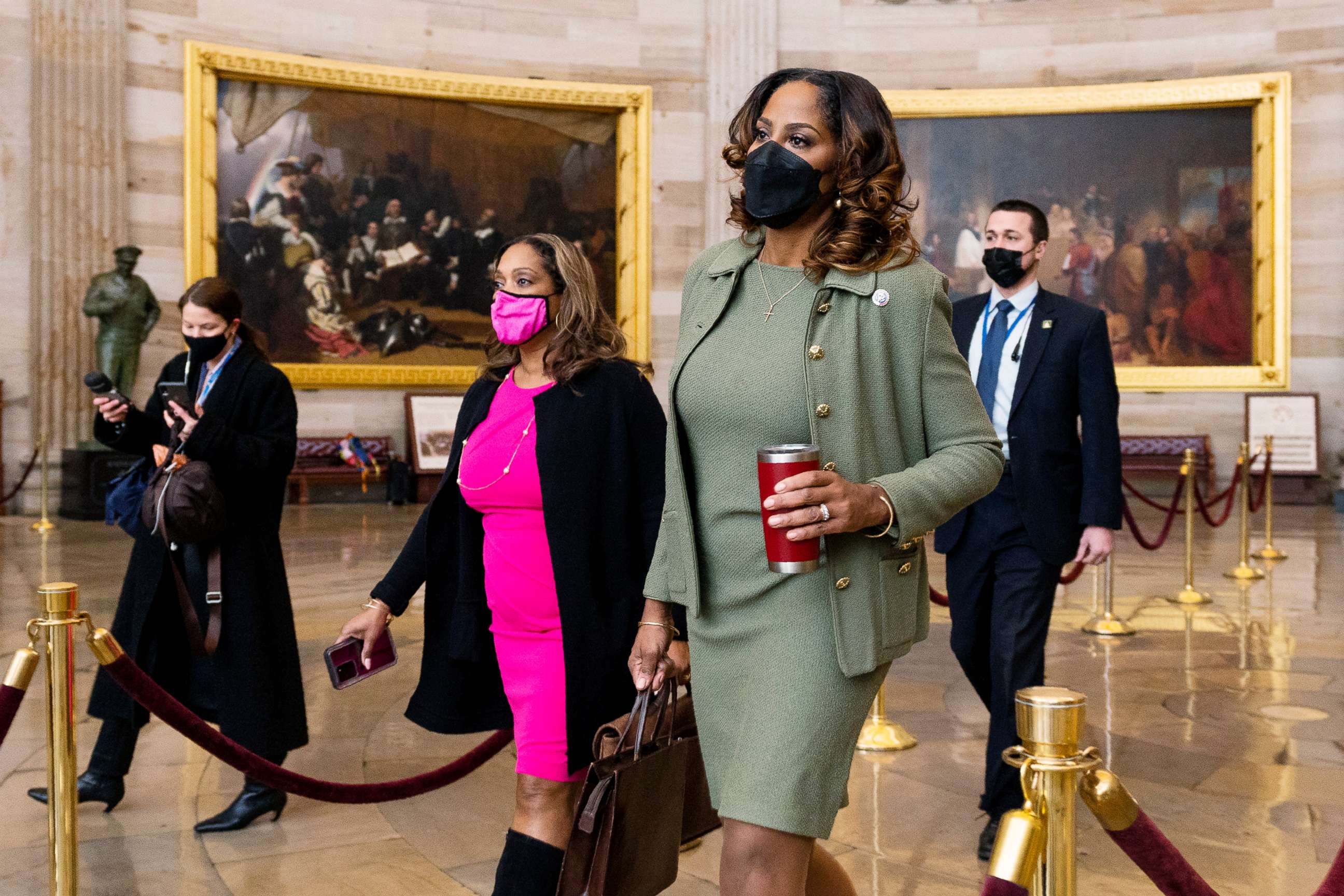 PHOTO: House impeachment manager Delegate Stacey Plaskett, walks through the Capitol Rotunda to the Senate on the fifth day of the second impeachment trial of former President Donald Trump, Feb. 13, 2021.