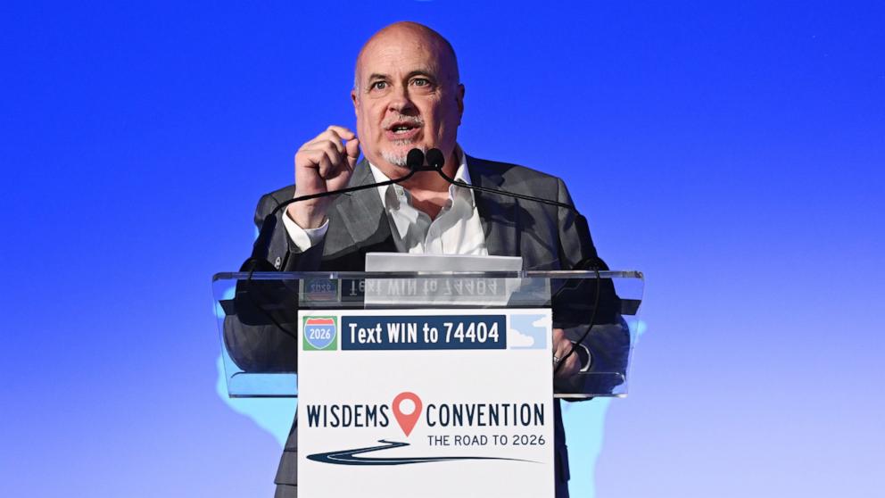 PHOTO: Mark Pocan speaks onstage during the Wisconsin Democrats 2025 Convention at Chula Vista Resort, June 14, 2025, in Wisconsin Dells, Wis.