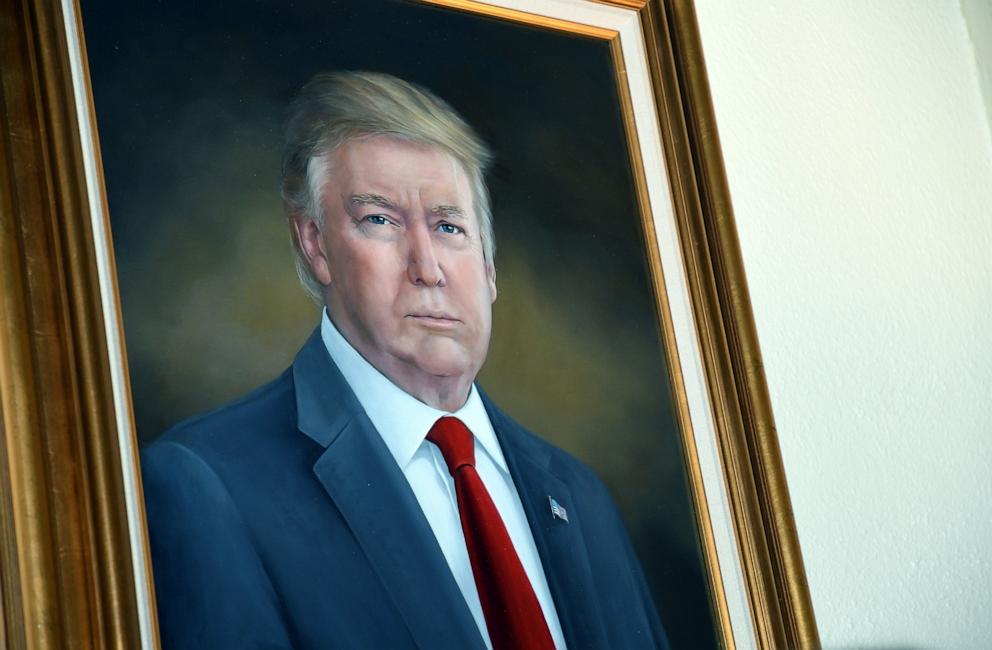 PHOTO: President Donald Trump's portrait hangs in the Colorado Capitol after an unveiling ceremony, Aug. 1, 2019, in Denver.