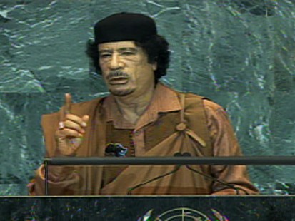 Video of Libyan leader Gadhafi addressing the UN general assembly.