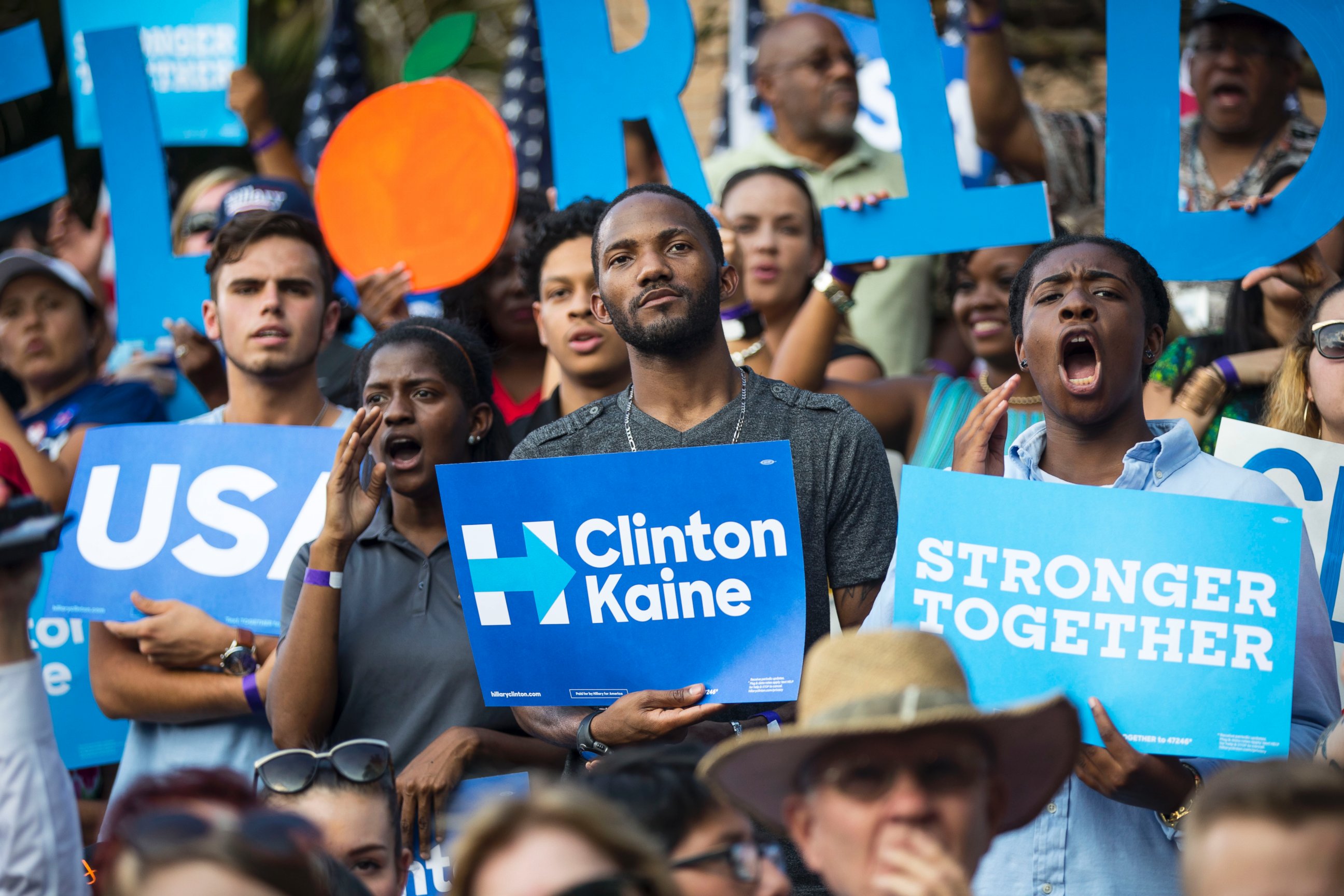 PHOTO: Supporters in the crowd for Hillary Clinton's campaign rally at the Pasco-Hernando State College campus in Dade City, Florida, Nov, 1, 2016. 