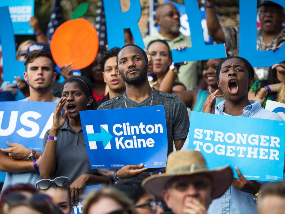 PHOTO: Supporters in the crowd for Hillary Clintons campaign rally at the Pasco-Hernando State College campus in Dade City, Florida, Nov, 1, 2016.