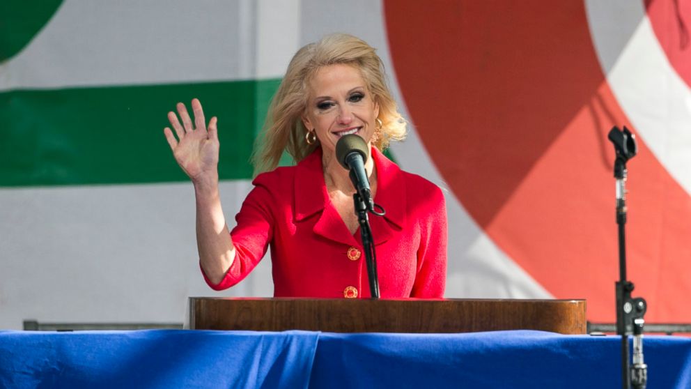 Kellyanne Conway, counselor to the president, speaks on stage at the March for Life rally on the National Mall in Washington, Jan. 27, 2017.