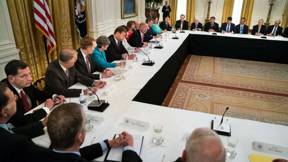 President Donald Trump hosts Republican senators to discuss health care legislation, at the White House, June 27, 2017. 