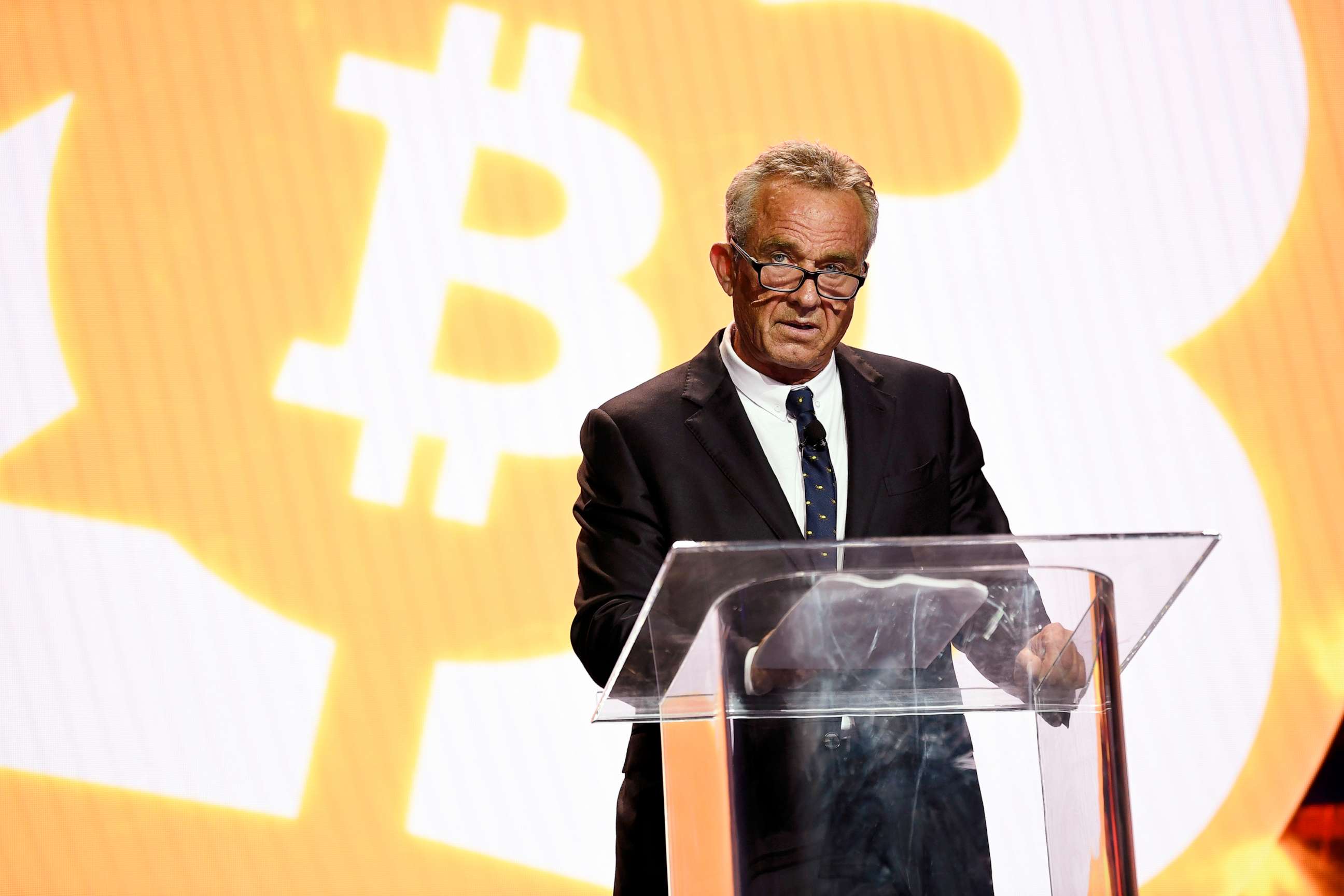 PHOTO: Robert F. Kennedy Jr. speaks on stage during Bitcoin Conference 2023 at Miami Beach Convention Center on May 19, 2023 in Miami Beach, Fla.
