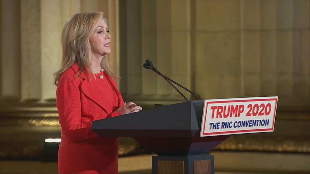 PHOTO: Sen. Marsha Blackburn of Tennessee speaks during the third night of the 2020 Republican National Convention, Aug. 26, 2020.