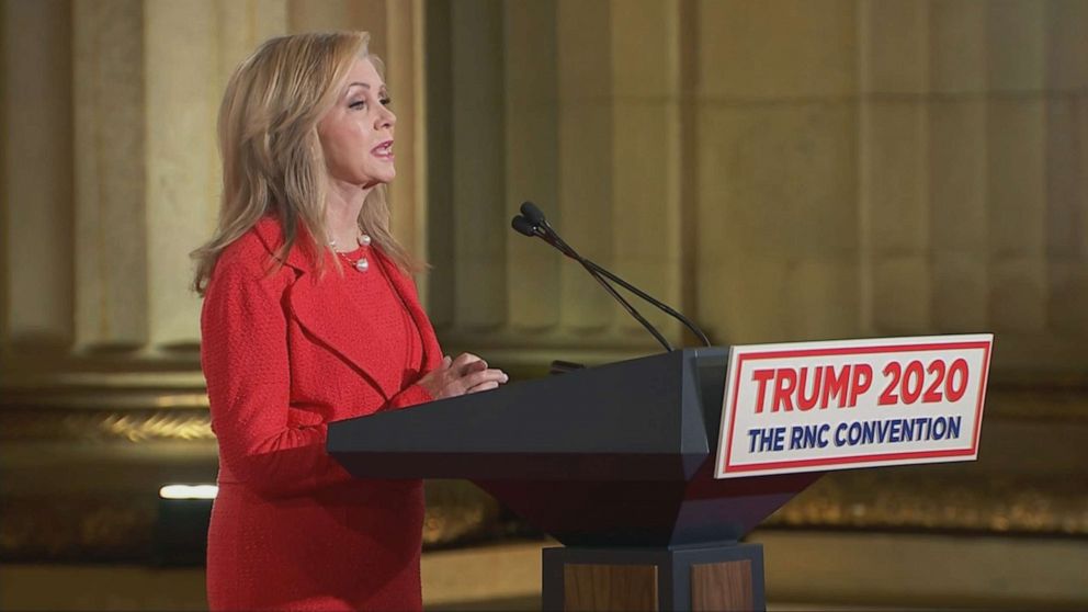 PHOTO: Sen. Marsha Blackburn of Tennessee speaks during the third night of the 2020 Republican National Convention, Aug. 26, 2020.