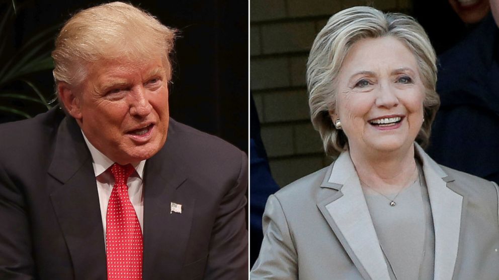 (L-R) Donald Trump in Miami, Florida, Sept. 27, 2016 and Hillary Clinton in Chappaqua, New York, Nov. 8, 2016.