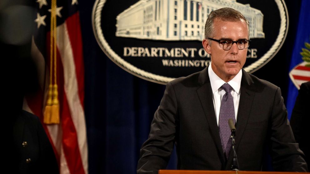 PHOTO: FBI Deputy Director Andrew McCabe details the filing of civil forfeiture complaints, on July 20, 2016, in Washington.