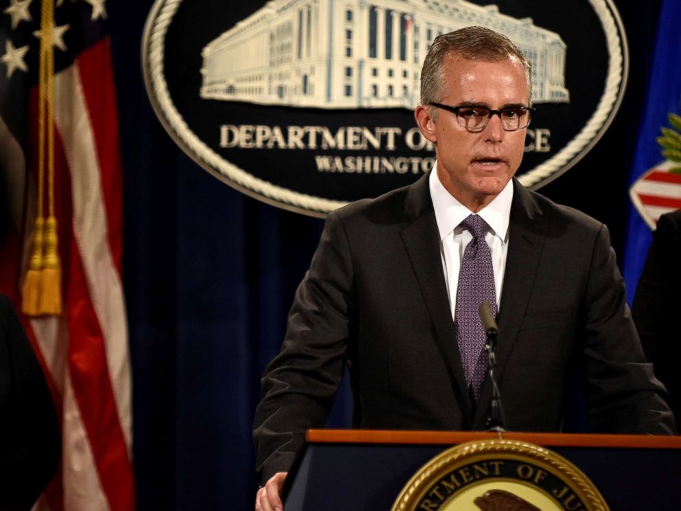 PHOTO: FBI Deputy Director Andrew McCabe details the filing of civil forfeiture complaints, on July 20, 2016, in Washington.