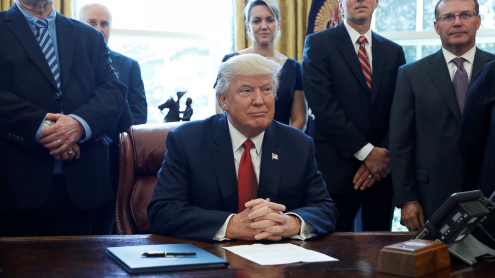 PHOTO: U.S. President Donald Trump speaks before signing a directive ordering an investigation into the impact of foreign steel on the American economy in the Oval Office of the White House in Washington, April 20, 2017.