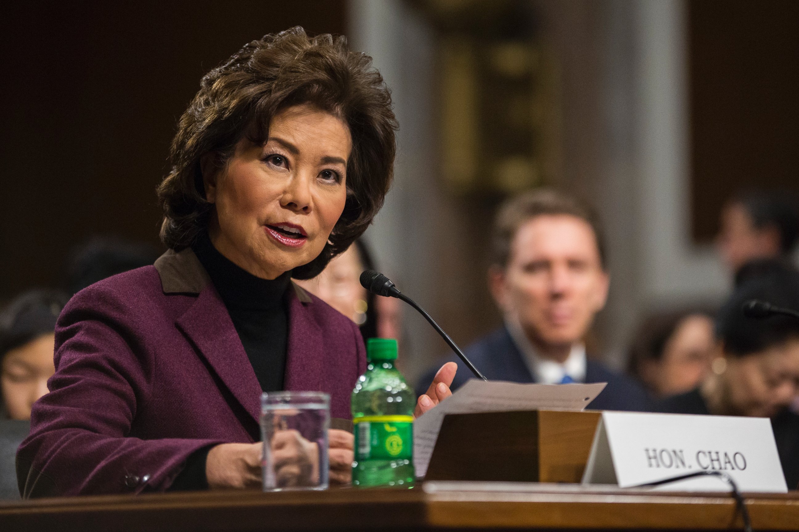 PHOTO: Transportation Secretary-designate Elaine Chao testifies on Capitol Hill in Washington, D.C., Jan. 11, 2017, at her confirmation hearing before the Senate Commerce, Science, and Transportation Committee.