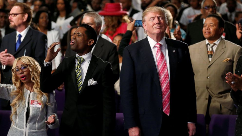 PHOTO: Republican presidential nominee Donald Trump attends a church service, in Detroit, Michigan, Sept. 3, 2016.  