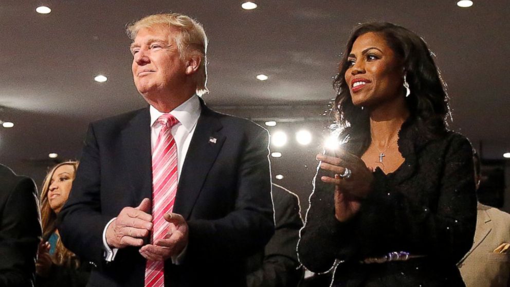 PHOTO: Republican presidential nominee Donald Trump and Omarosa Manigault attend a church service, in Detroit, Michigan, Sept. 3, 2016. 