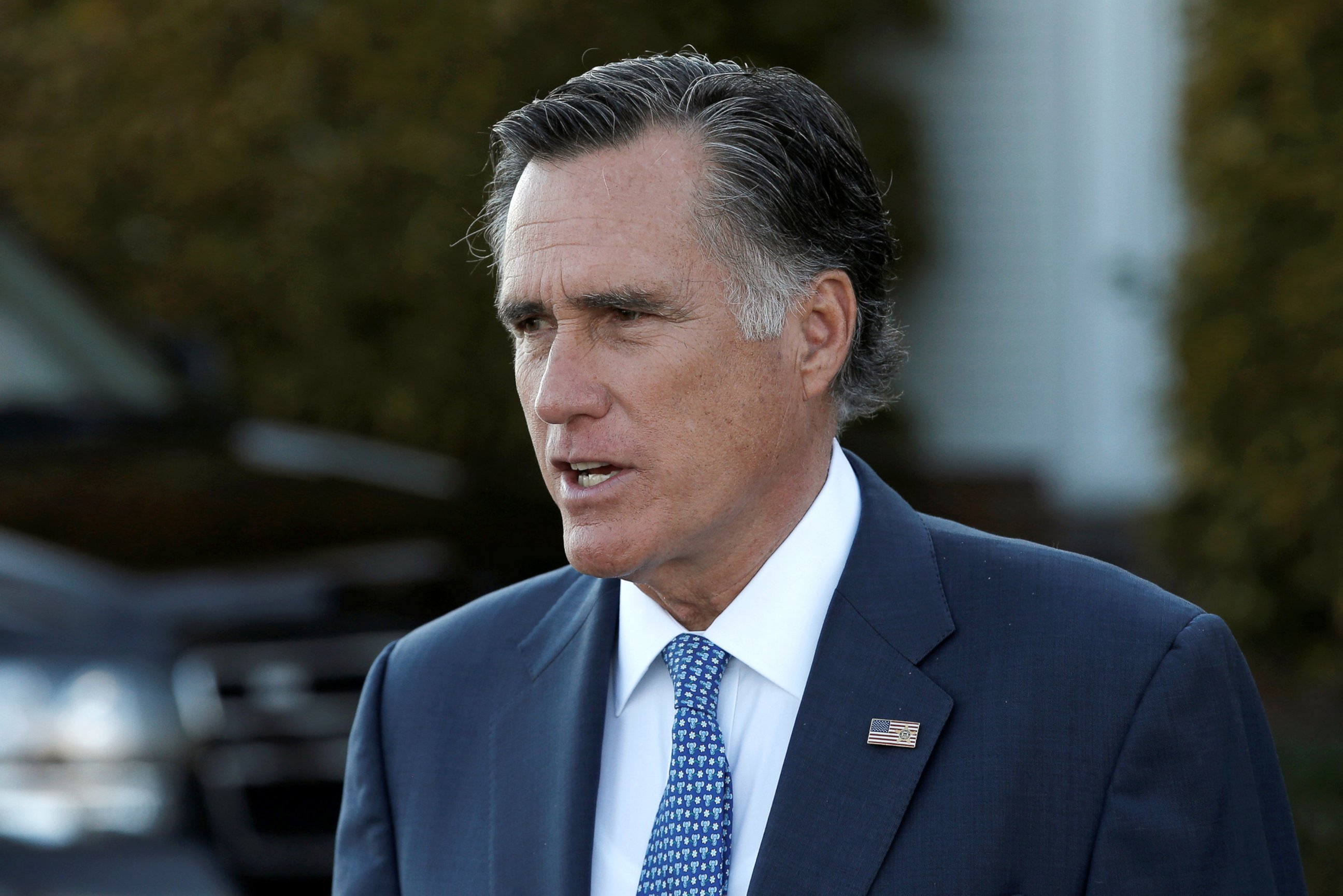 PHOTO: Mitt Romney speaks to members of the media after a meeting with President-elect Donald Trump in Bedminster, New Jersey, Nov. 19, 2016.