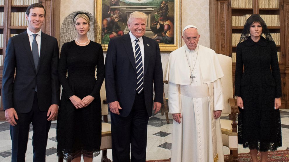 PHOTO: Pope Francis poses withPresident Donald Trump (C) his wife Melania (R), Jared Kushner (L) and Ivanka Trump during a private audience at the Vatican, May 24, 2017.