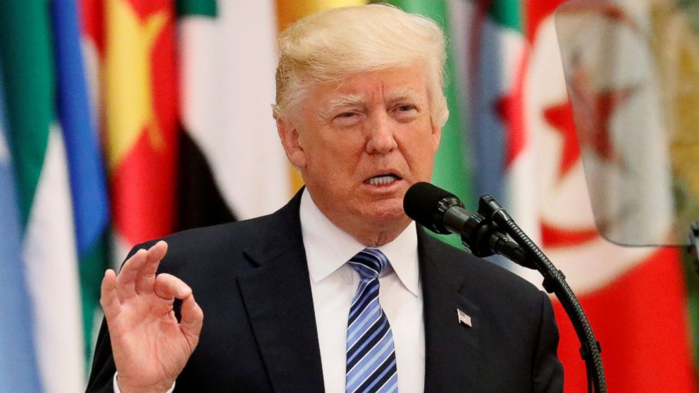 President Donald Trump delivers a speech during Arab-Islamic-American Summit in Riyadh, Saudi Arabia, May 21, 2017. 