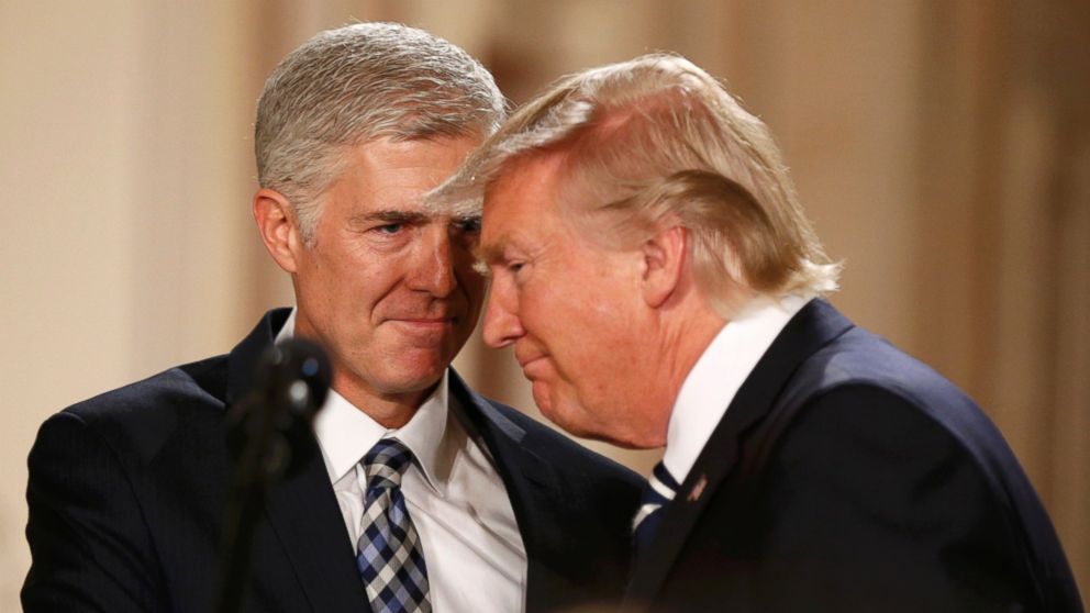 PHOTO: President Donald Trump and Neil Gorsuch smile as Trump nominated Gorsuch to be an associate justice of the U.S. Supreme Court at the White House in Washington, Jan. 31, 2017.  