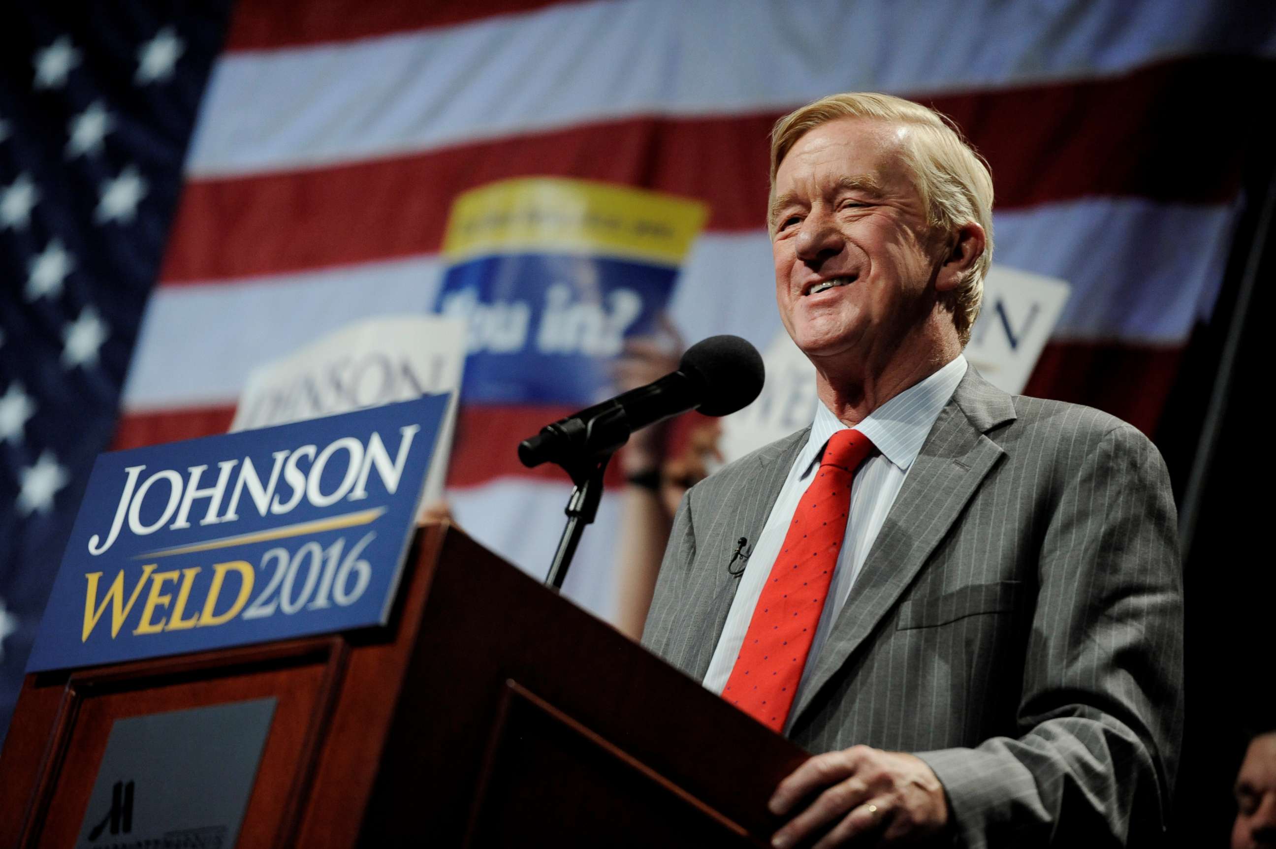 PHOTO: Libertarian vice presidential candidate Bill Weld speaks at a rally in New York, on Sept. 10, 2016.  