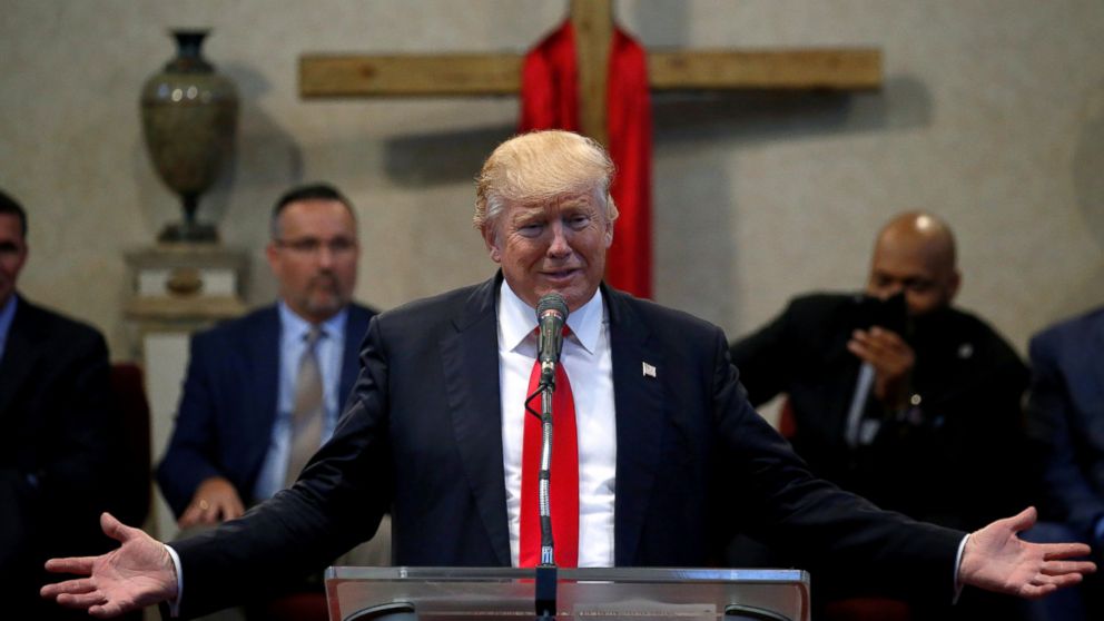 Republican presidential nominee Donald Trump speaks to a gathering of clergy at the New Spirit Revival Center in Cleveland Heights, Ohio, Sept. 21, 2016.