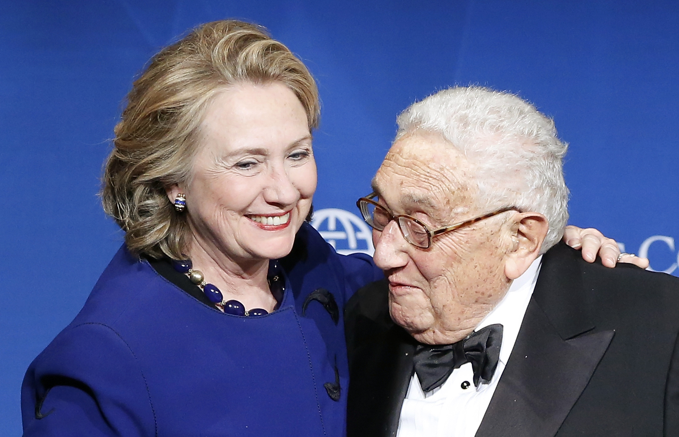 PHOTO: Hillary Clinton and  Henry Kissinger, also a former Secretary of State, is seen after he presented her with a Distinguished Leadership Award from the Atlantic Council in Washington, May 1, 2013.