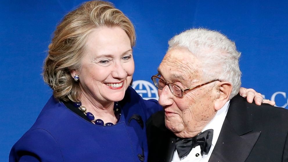 PHOTO: Hillary Clinton and  Henry Kissinger, also a former Secretary of State, is seen after he presented her with a Distinguished Leadership Award from the Atlantic Council in Washington, May 1, 2013.