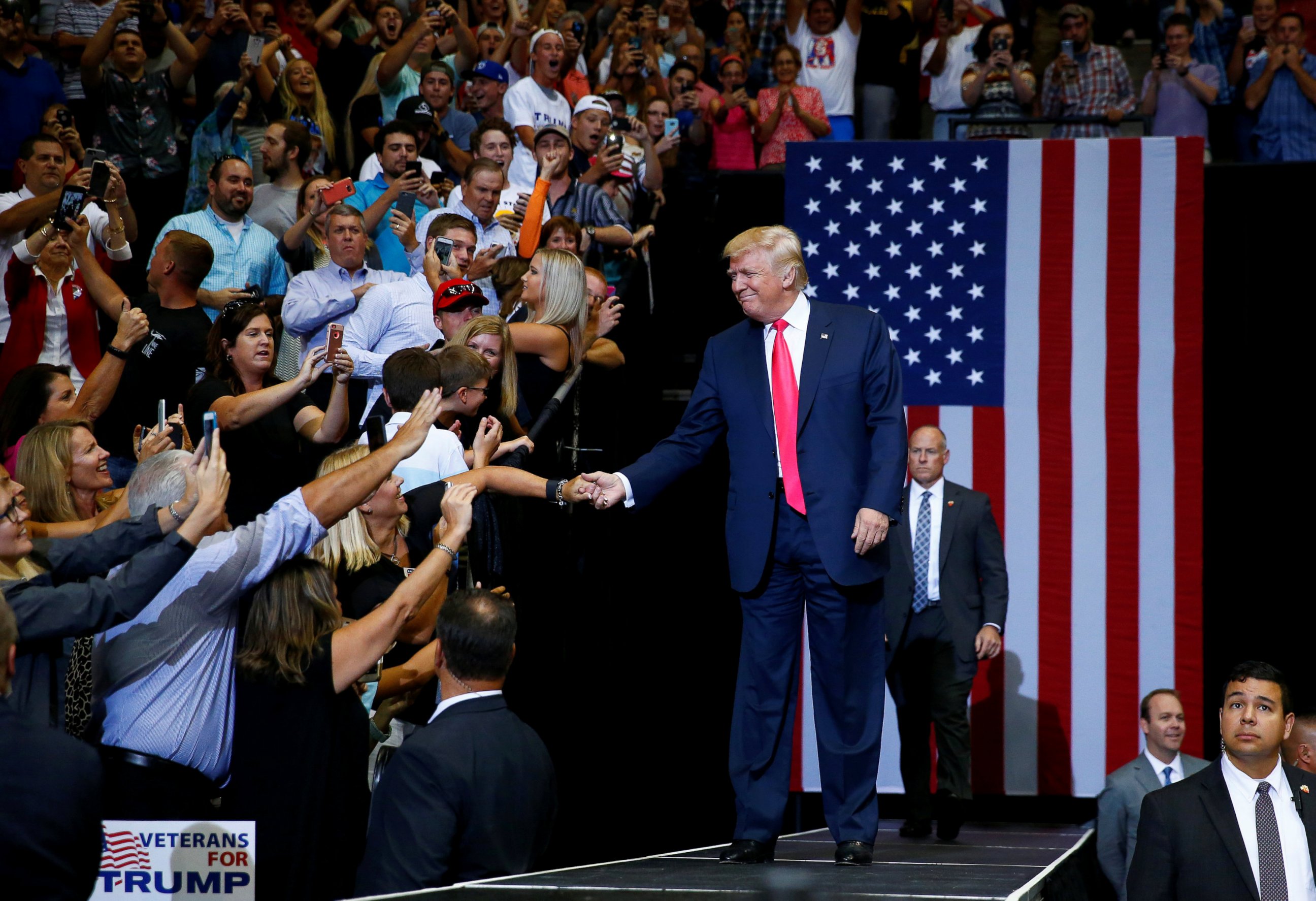 PHOTO: Donald Trump attends a campaign event at the Jacksonville Veterans Memorial Arena in Jacksonville, Florida, Aug.  3, 2016. 