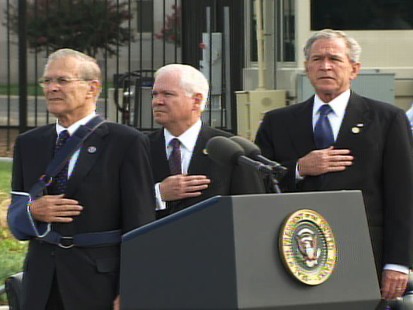 pic of donald rumsfeld, robert gates and george bush at pentagon memorial