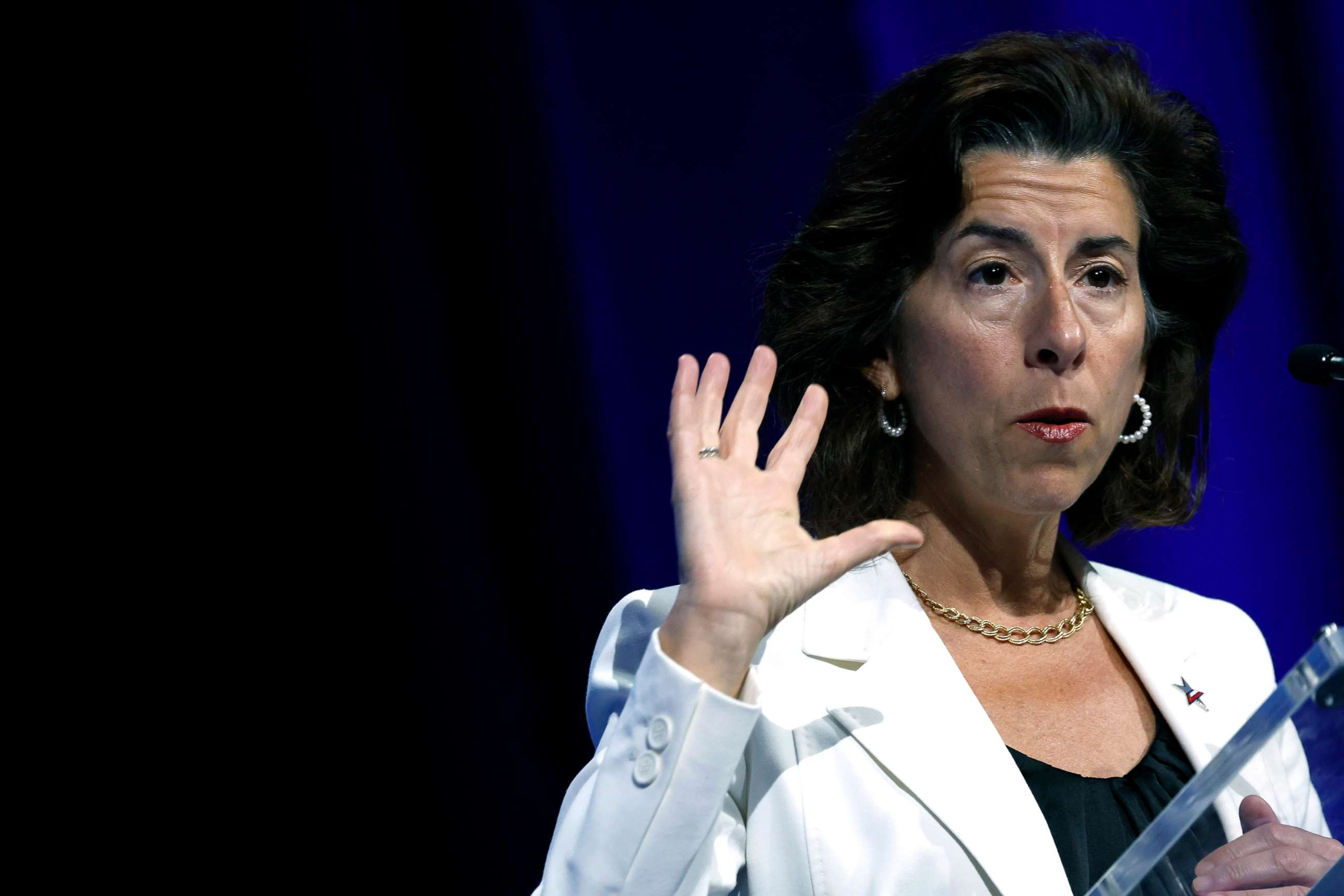 PHOTO: Gina Raimondo, US commerce secretary, speaks during the SelectUSA Investment Summit in National Harbor, Md., June 27, 2022. 