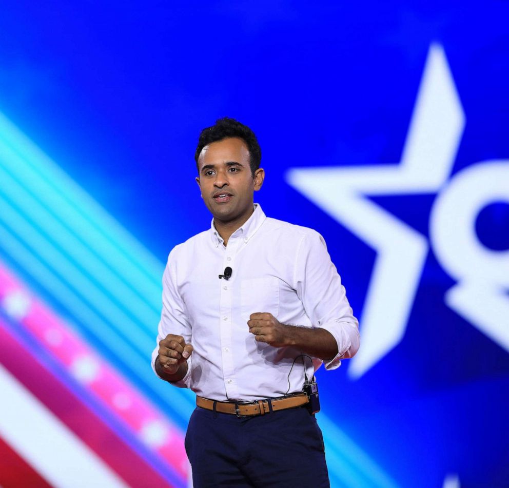 PHOTO: In this Aug. 5, 2022 file photo Vivek Ramaswamy speaks during the Conservative Political Action Conference (CPAC) in Dallas.