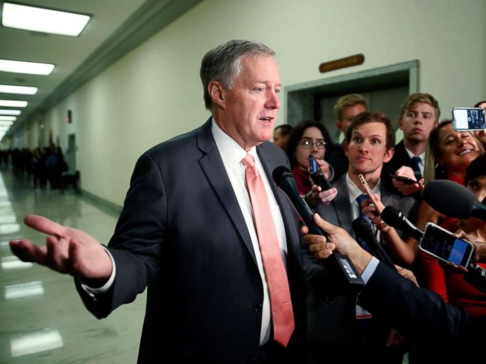 PHOTO: The House Oversight Committee Representative, Mark Meadows, R-NC, speaks as he arrives for a testimony before the Judicial Committee of the House by Peter Strzok, June 27, 2018 in Washington.
