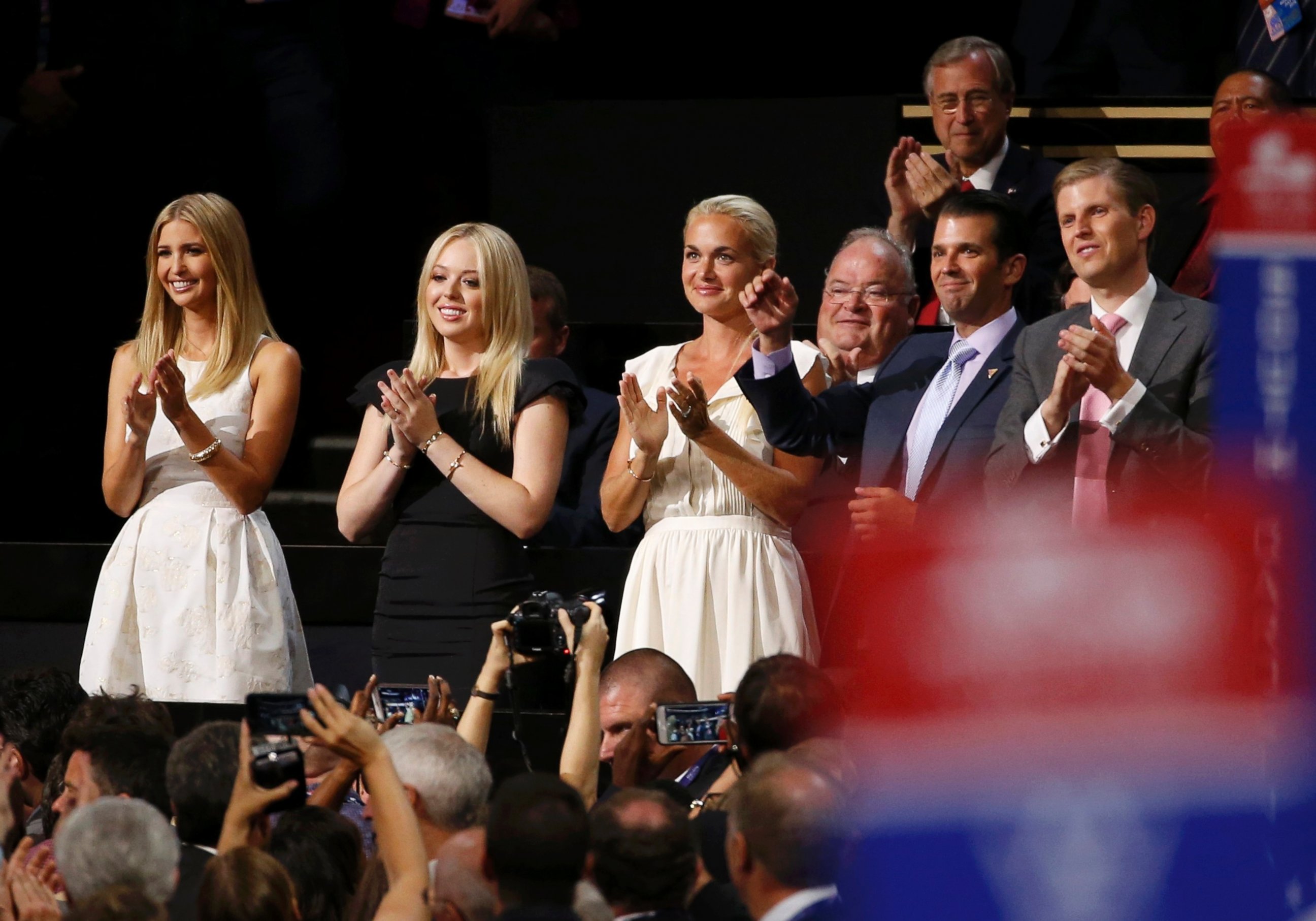 PHOTO: Ivanka Trump, Tiffany Trump, Vanessa Trump, Donald Trump Jr., and Eric Trump (L-R) applaud at the Republican National Convention in Cleveland, Ohio,  July 20, 2016.   