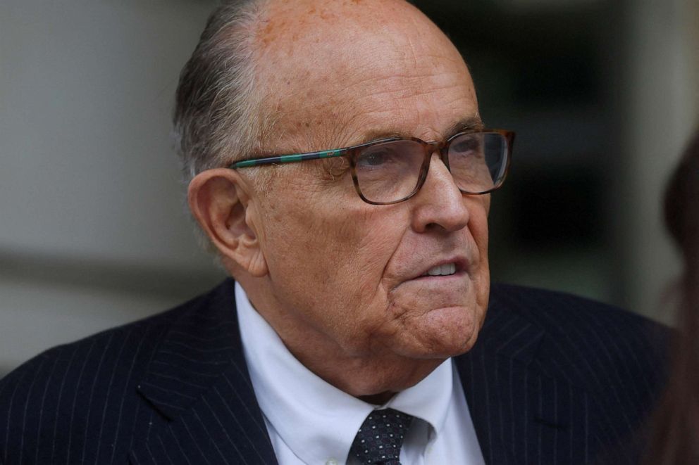 PHOTO: Rudy Giuliani, an attorney for former U.S. President Donald Trump exits U.S. District Court after attending a hearing in a defamation suit related to the 2020 election results in Washington, U.S., May 19, 2023.