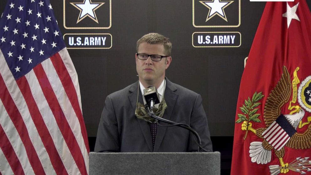 PHOTO: Army Secretary Ryan McCarthy speaks at Fort Hood in Killeen, Texas, Aug. 6, 2020.