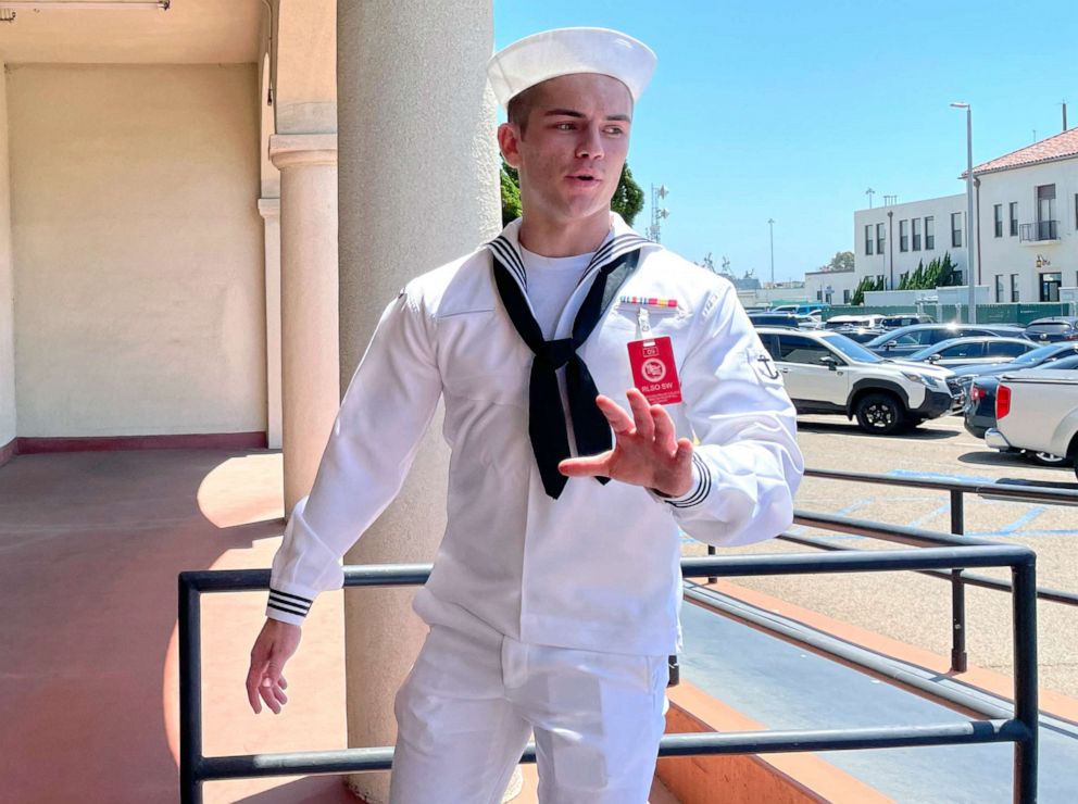 PHOTO: US Navy sailor Ryan Sawyer Mays enters a U.S. Navy courtroom, Aug. 17, 2022, in San Diego.