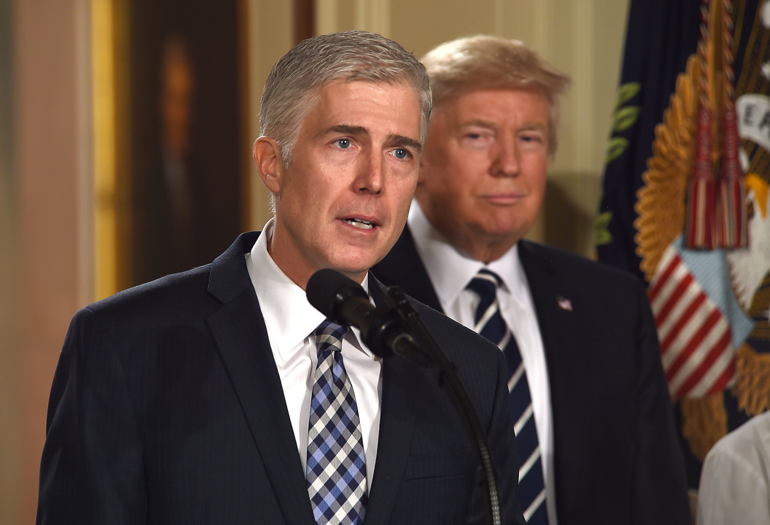 PHOTO: Judge Neil Gorsuch speaking in the East room of the White House after being nominated by President Trump for the vacant seat at the US Supreme Court, Jan. 31, 2017. 