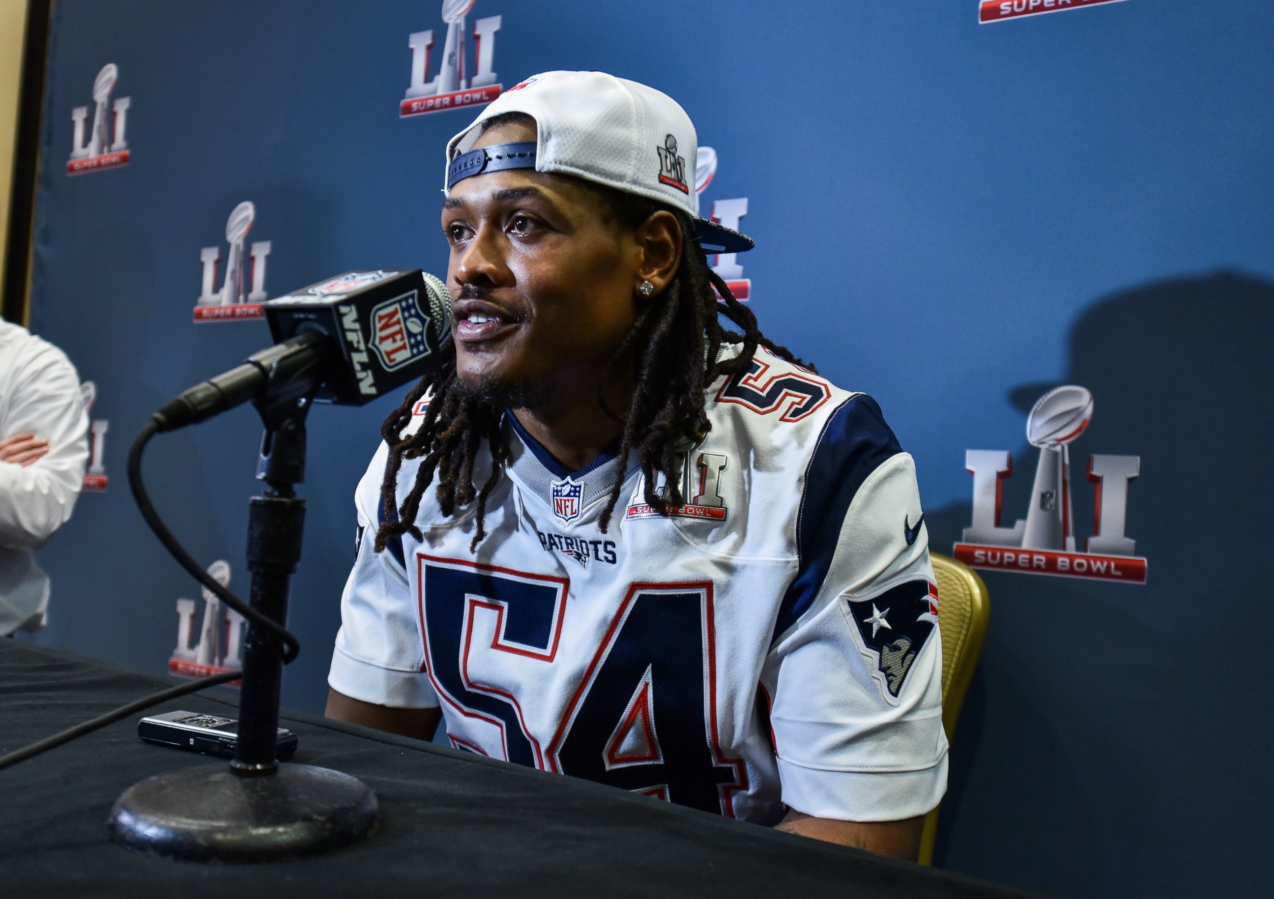 PHOTO: New England Patriots linebacker Dont'a Hightower during a press conference ahead of Super Bowl LI, Feb. 1, 2017, in Houston. 