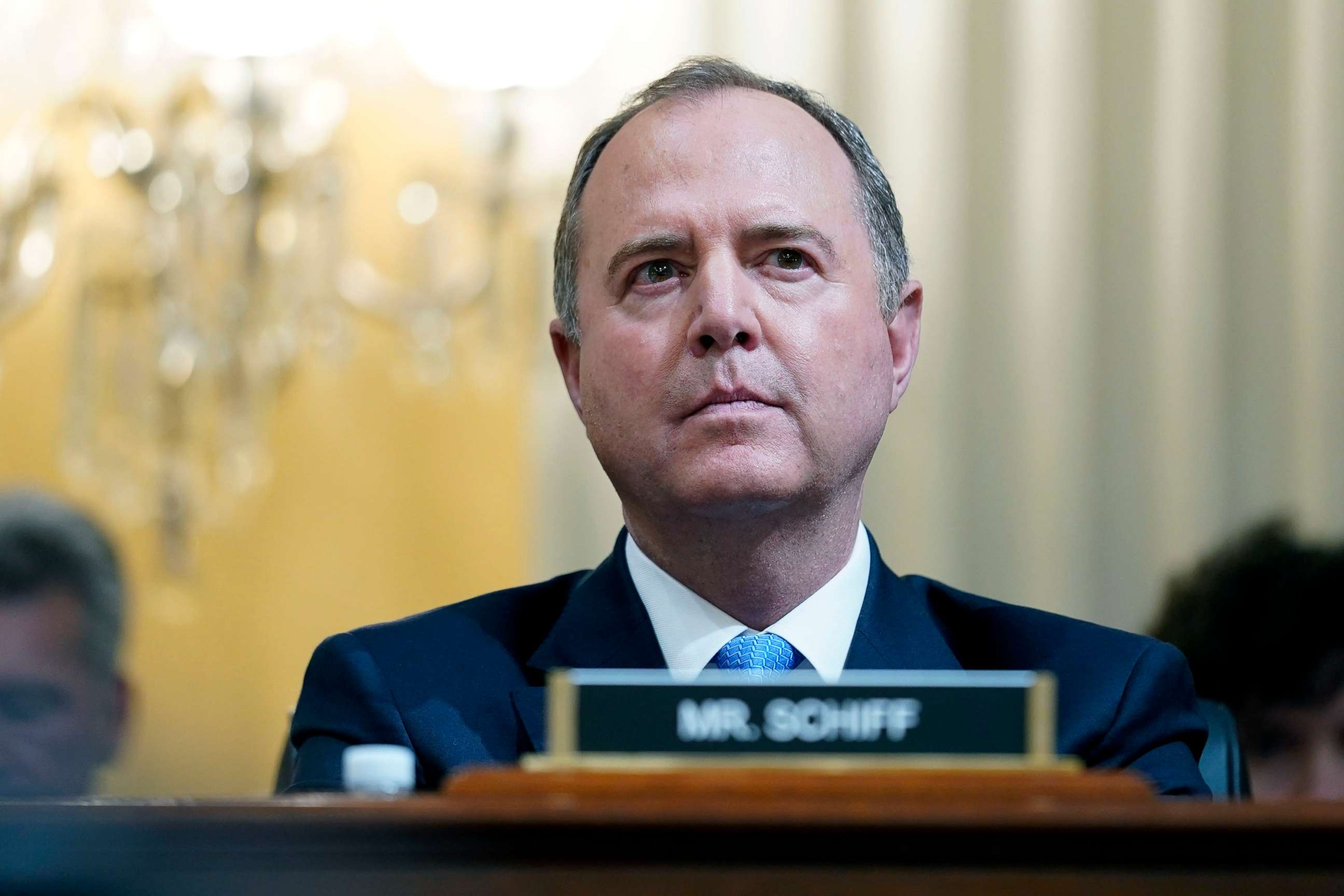 PHOTO: Rep. Adam Schiff listens as the House select committee investigating the Jan. 6 attack on the Capitol holds its first public hearing to reveal the findings of a year-long investigation, on Capitol Hill, June 9, 2022.