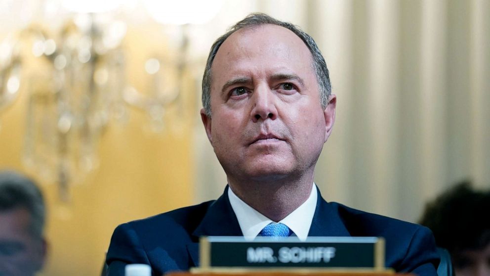 PHOTO: Rep. Adam Schiff listens as the House select committee investigating the Jan. 6 attack on the Capitol holds its first public hearing to reveal the findings of a year-long investigation, on Capitol Hill, June 9, 2022.